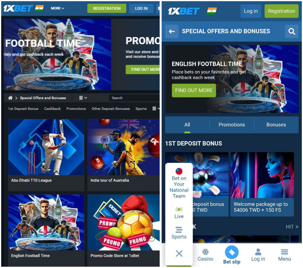 (pic L)Home Page-1xBet 、 (pic R) Click on Sports Page