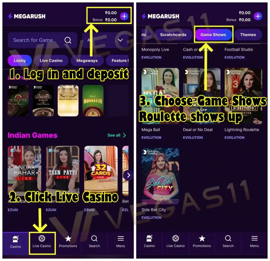 Play Roulette on MegaRush Casino mobile