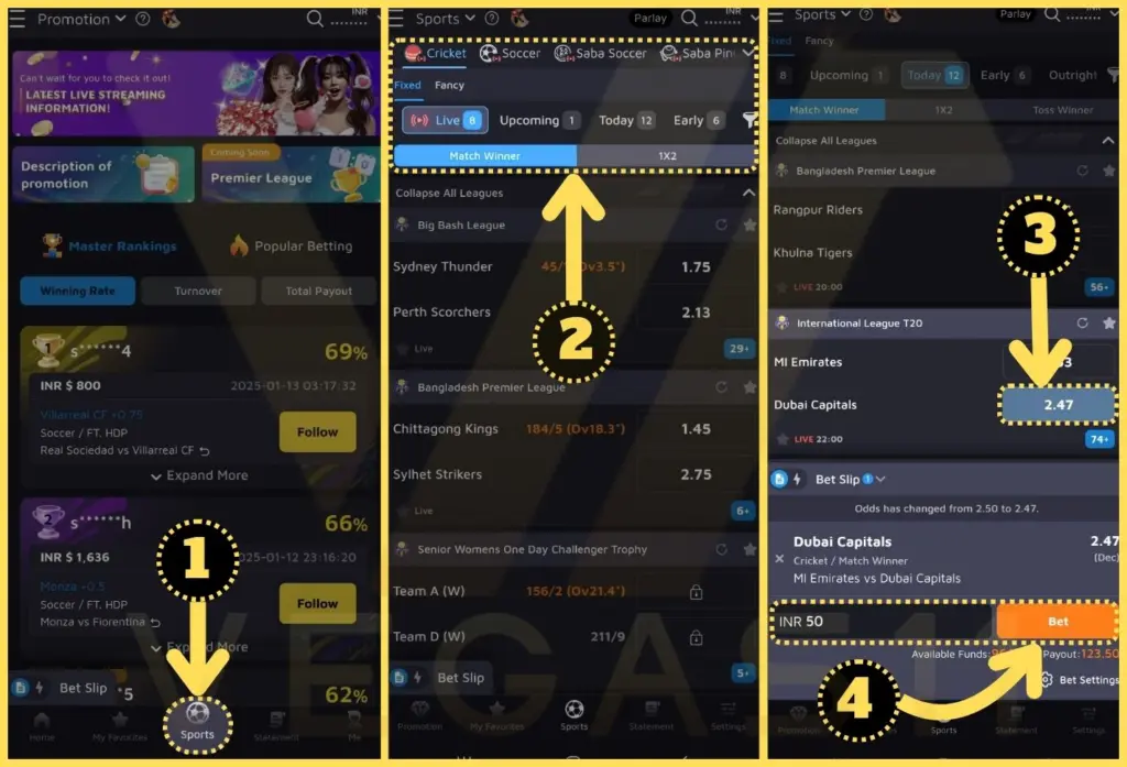 SABA Betting steps