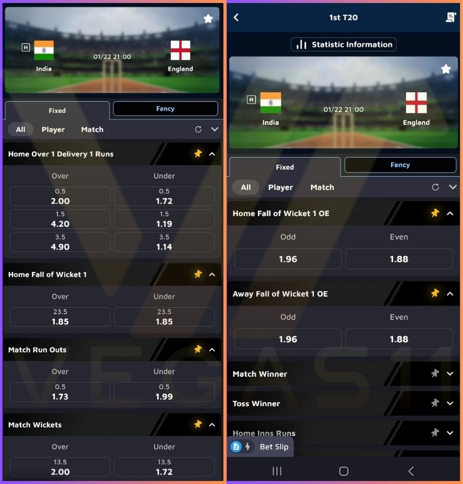 Betting Types - Predict OU and OE for First Delivery Runs, Wickets