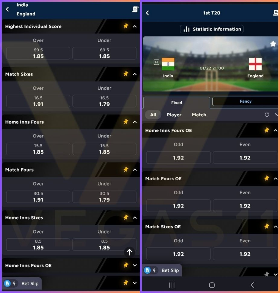 Betting Types - Predict OU and OE 3 for Highest Individual Score, Sixes/Fours