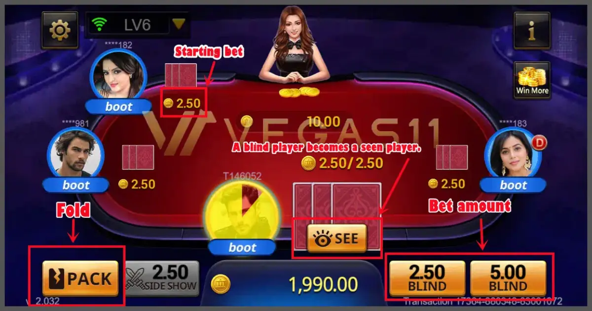 Teen Patti betting process