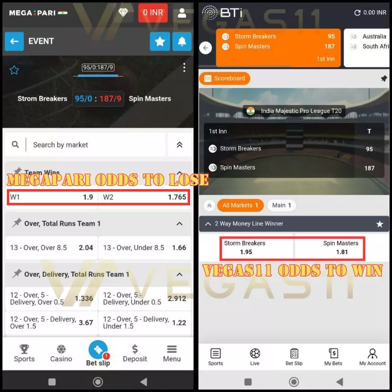 Vegas11 VS Megapari odds