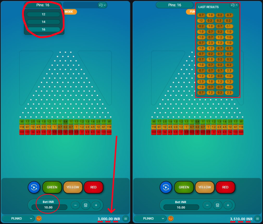 PLINKO Game Tips - Select 16 Pins